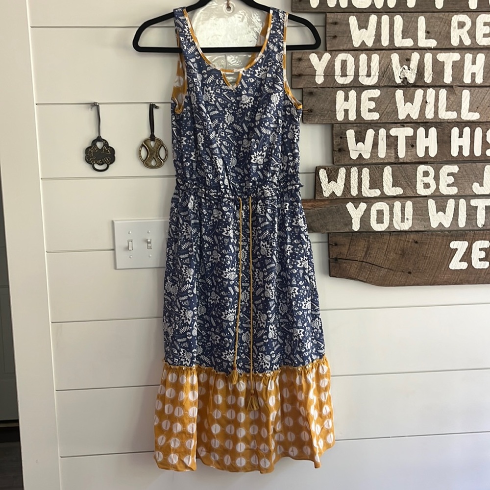 Matilda Jane Navy and Mustard Yellow Mixed Print Sleeveless Dress